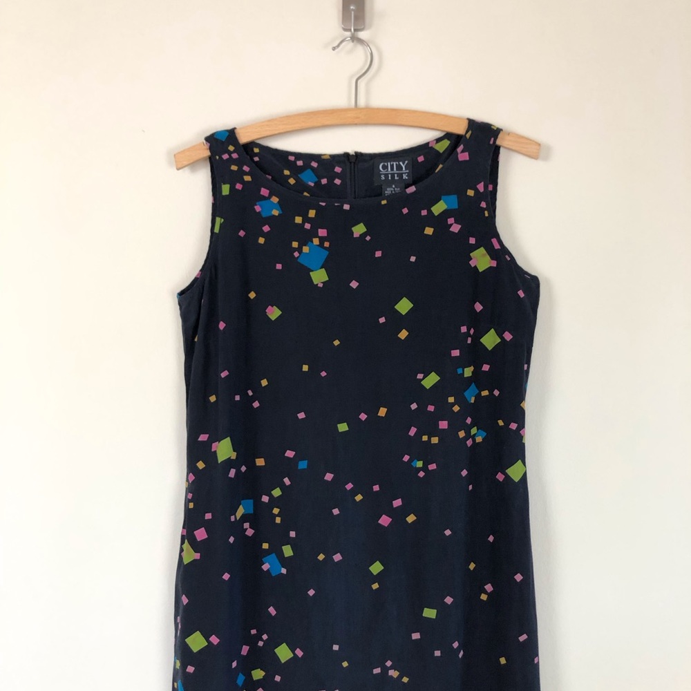 vintage 90s silk abstract geometric square print maxi dress normcore grunge y2k - Picture 9 of 12